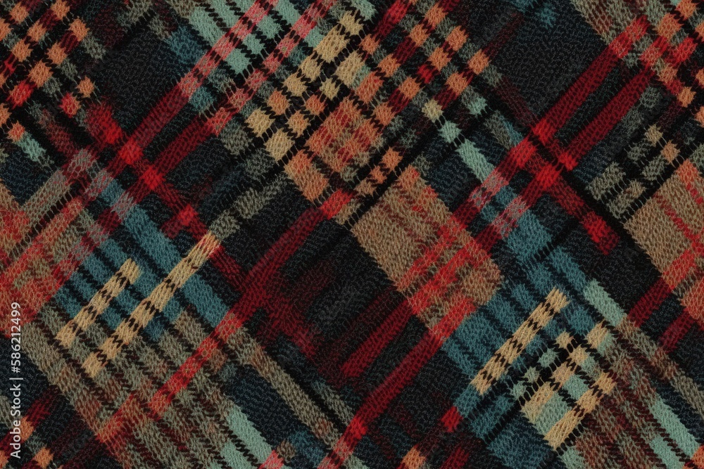 Aufkleber detailed close-up view of a plaid fabric texture created with generative ai technology