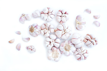 Fresh garlic isolated on white background, Food Ingredient, Organic vegetables, Herbal plant