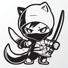 Hand drawn ninja cat character sketch