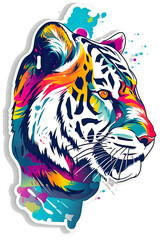 Sticker tiger illustration, beutiful colorful feline design. Generative ai