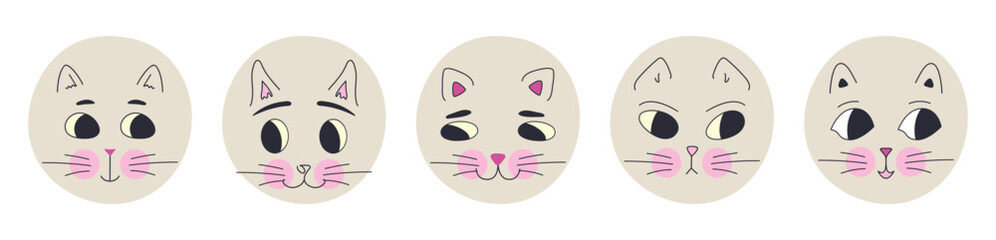 Funny cat face, abstract personage, mascot design, funny face, cute icon.