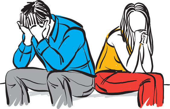 couple man and woman sad discussion divorce stress concept vector illustration