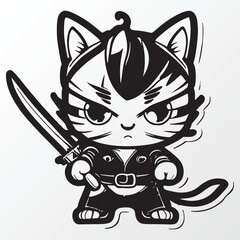 Hand drawn samurai cat character sketch
