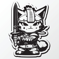Hand drawn samurai cat character sketch