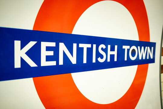 London- Kentish Town Underground logo platform, Northern Line tube station in North London