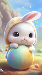 easter bunny with easter eggs generative ai art