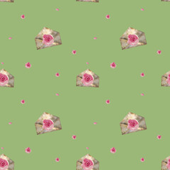 Pattern envelope with flowers watercolor illustration. Beautiful pattern of envelopes with flowers