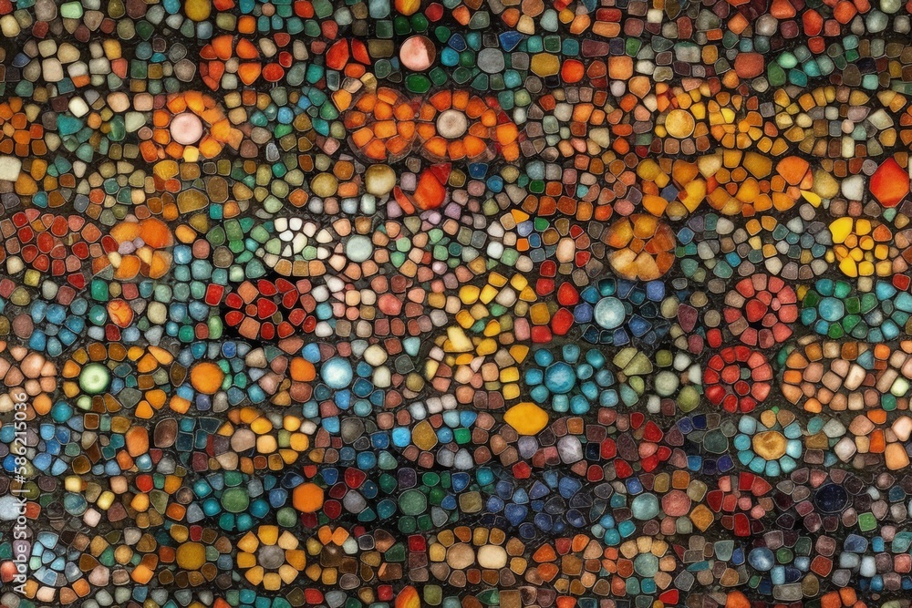 Poster vibrant and colorful mosaic wall with intricate patterns and designs created with generative ai tech