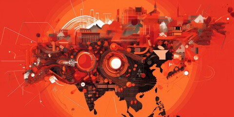 Abstract illustration of China as a rising world power, global player, Silk Road, Asia, Chinese culture, economy, technology, business, relationships, networks, wallpaper, background, Generative AI 