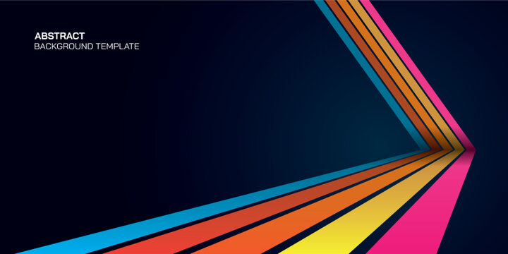 Abstract 1970's style colorful stripes frame on dark blue background with blank space.