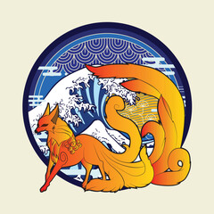 fox illustration with japanese style for kaijune event
