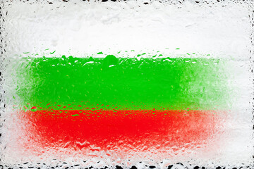 Bulgaria flag. Flag of Bulgaria on the background of water drops. Flag with raindrops. Splashes on glass