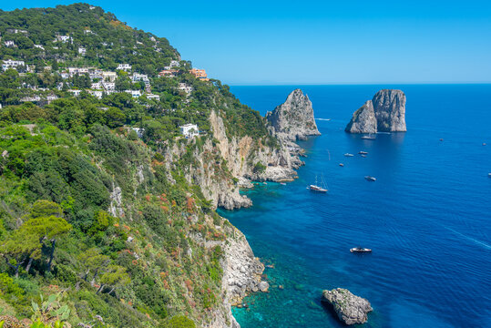Faraglioni rocks off the coast of Capri, Italy