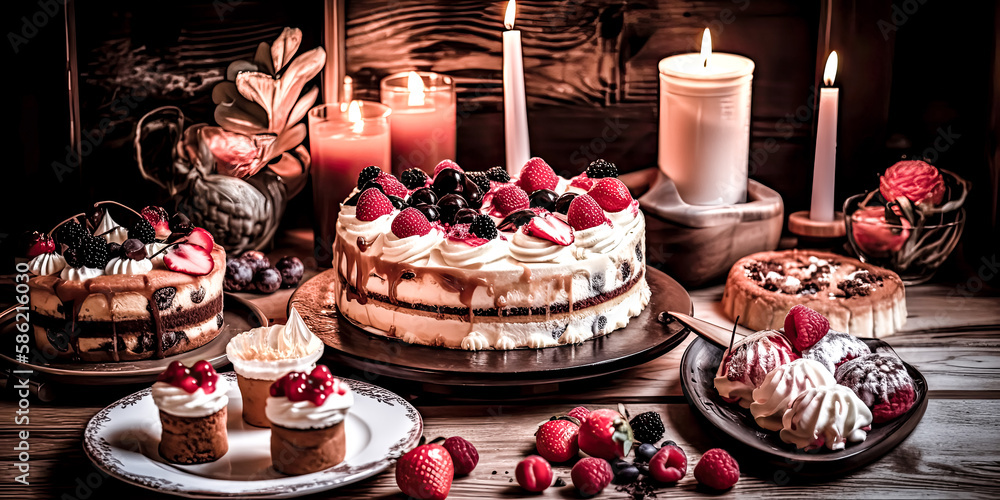 Aufkleber a plate of colorful sweets is lovingly decorated with multicolored sprinkles and fruit toppings - ge
