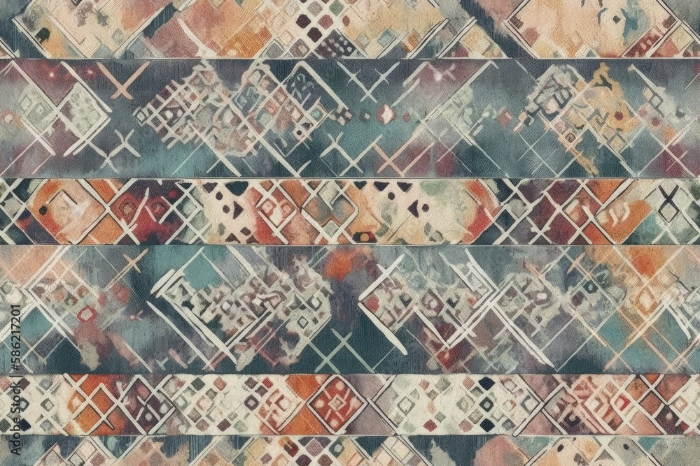 Poster vibrant rug with intricate patterns and multiple colors created with generative ai technology