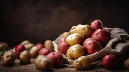 Raw whole washed organic white and red potatoes background. Healthy vegetarian food concept generated by Ai