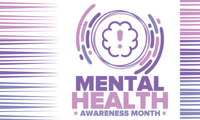 Mental Health Awareness Month in May. Annual campaign in United States. Raising awareness of mental health. Control and protection. Prevention campaign. Medical health care design. Vector illustration