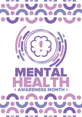 Mental Health Awareness Month in May. Annual campaign in United States. Raising awareness of mental health. Control and protection. Prevention campaign. Medical health care design. Vector illustration