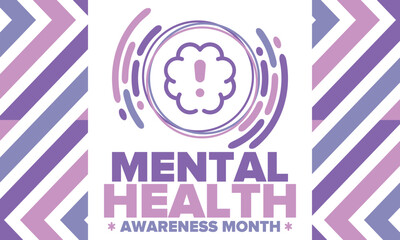 Mental Health Awareness Month in May. Annual campaign in United States. Raising awareness of mental health. Control and protection. Prevention campaign. Medical health care design. Vector illustration