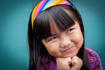 Young asian girl many all kinds of faces