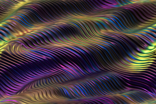 Generative AI illustration of abstract background with wavy multicolored lines and shades forming textured pattern
