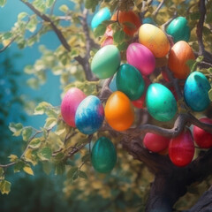 Fototapeta na wymiar A tree with colorful easter eggs on it