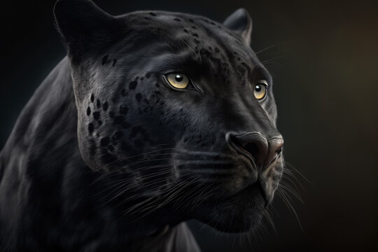 Premium Photo  Portrait of a beautiful black panther on a dark background  generative ai