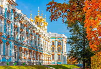 Catherine palace and park in autumn foliage, Tsarskoe Selo (Pushkin), Saint Petersburg, Russia