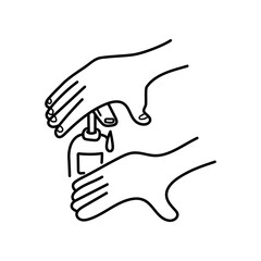 Washing hands using sanitizer doodle, isolated on white background.