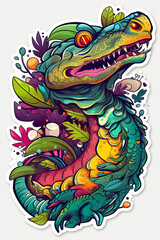 Fototapeta na wymiar Cute reptile colorful design, detailed t-shirt art. Generative ai