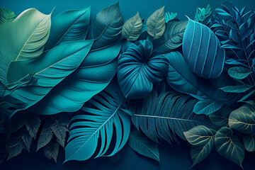 Fototapeta na wymiar Tropical leaves background. Exotic botanical design. 3D Rendering generative ai
