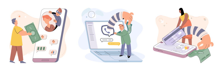 Hacker activity. Hacking computer. Phishing account, steal data, cyber attack. Stealing password. Cyber crime, theft personal information, cyber security spy access. Internet fraud scenes set metaphor