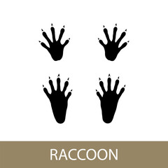 Trace of forest animal, raccoon mammal footprint, vector illustration - obrazy, fototapety, plakaty