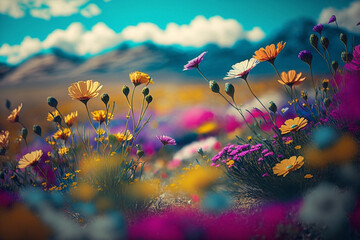 Spring Meadow: A Colorful Landscape Photography generative ai