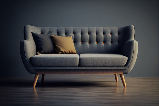 Interior of modern living room with grey sofa and lamp. 3d render generative ai