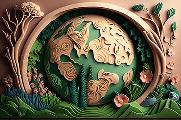  image of the planet Earth. paper art generative ai
