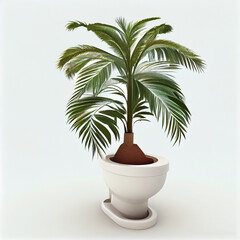Toilet Vase decorate palm rainy season on white background