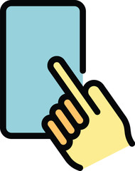 Finger phone icon outline vector. Hand smartphone. Touch mobile color flat