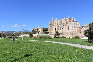Fototapeta premium Gothic Cathedral of Palma de Mallorca, Roman Catholic Diocese, island Baleares, Spain, Historical building,