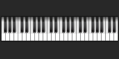 Piano keys. Musical instrument keyboard top above view. Black and white classic or electric piano keys. 3d vector illustration