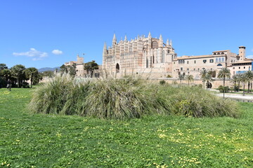 Fototapeta na wymiar Gothic Cathedral of Palma de Mallorca, Roman Catholic Diocese, island Baleares, Spain, Historical building,