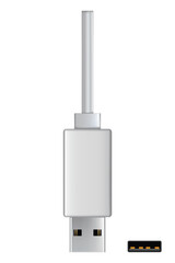 Usb cable connector, Type A. Realistic vector of phone jack for cabling in white color. Cable for charging or transmitting information for modern electronic devices