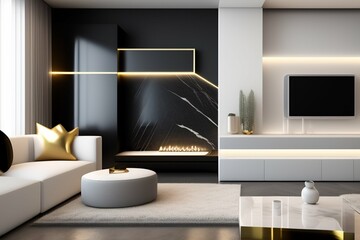 modern living room with fireplace created with Generative AI technology
