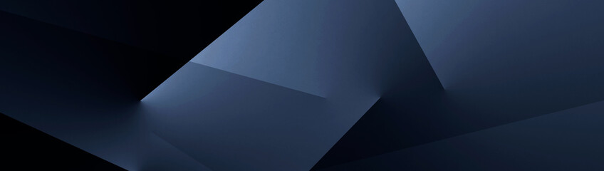 Black blue abstract modern background for design. Dark. Geometric shape. 3d effect. Diagonal lines, stripes. Triangles. Gradient. Light, glow. Metallic sheen. Minimal. Web banner. Wide. Panoramic.  - obrazy, fototapety, plakaty