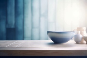 Closeup of Empty Tabletop Product on Table  Bathroom Interior with Blurred Background