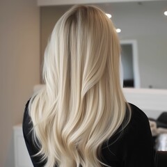 Naklejka premium woman with long hair back view, blonde hair, super high quality, generative AI