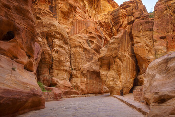 road through the Siq Gorge, the symbol of the city of Petra, Wadi Musa, Jordan