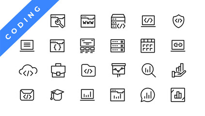 Set of web Development & Coding icons. Line art style icons bundle. vector illustration