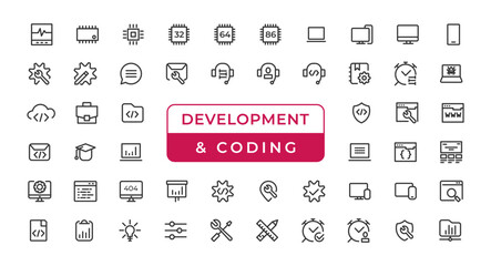 Fototapeta na wymiar Set of web Development & Coding icons. Line art style icons bundle. vector illustration