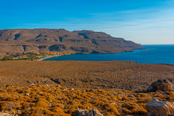 Panorama view of the coastline of Crete near Kato Zakros, Crete - obrazy, fototapety, plakaty